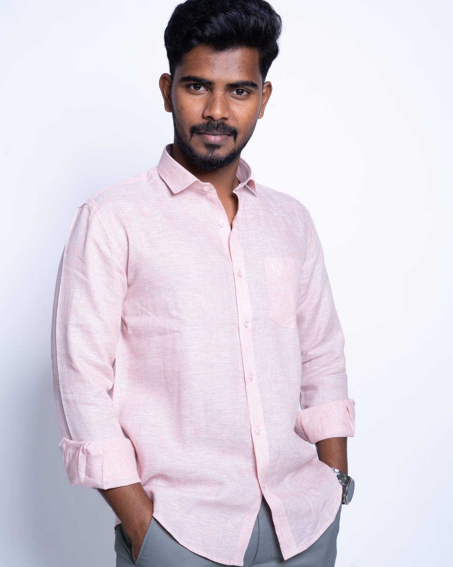 The Morning Coral Solstice Linen Shirt.