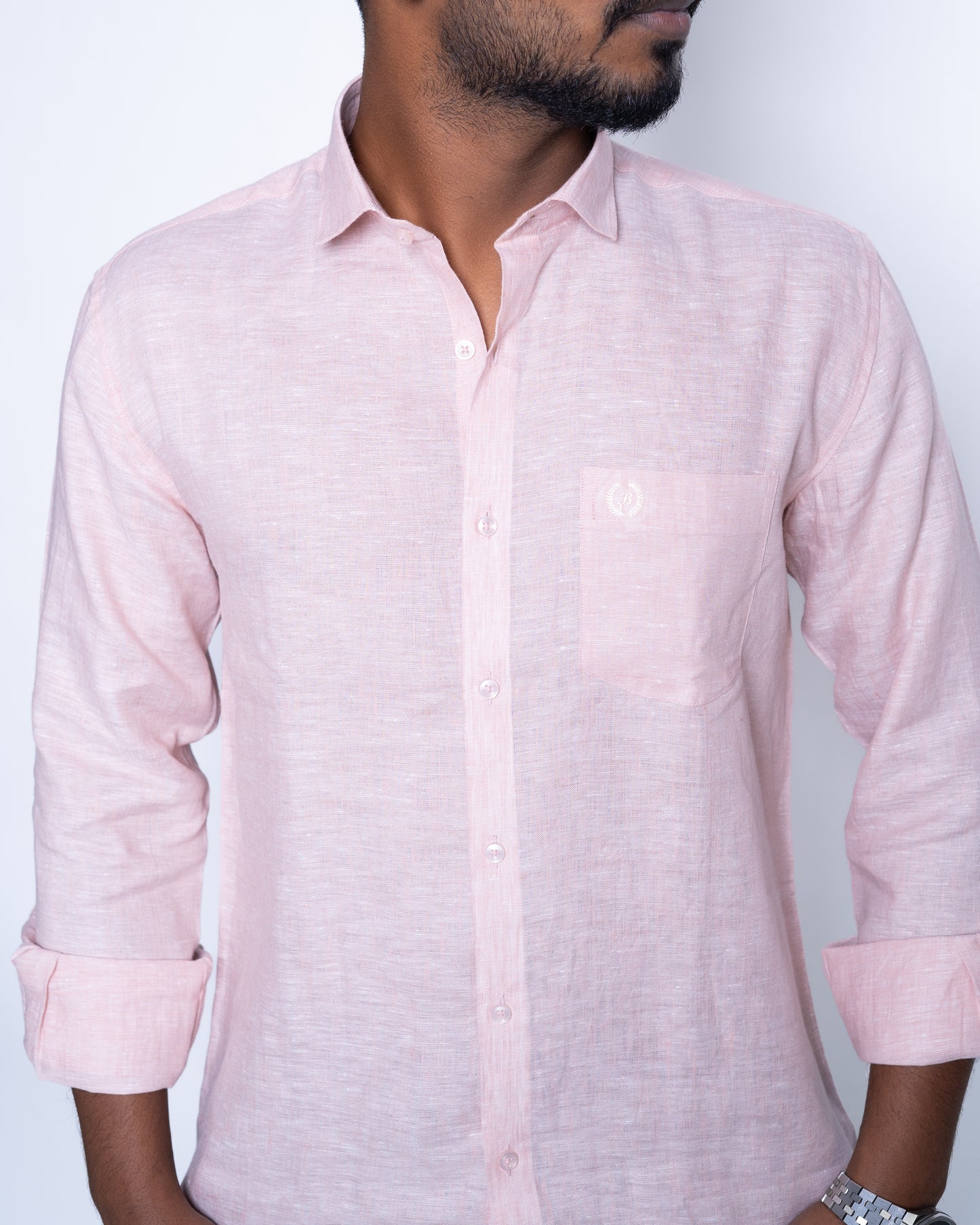 The Morning Coral Solstice Linen Shirt.